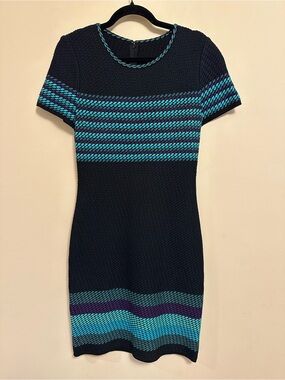 St. John Black Blue Purple Loop Knit Dress 4